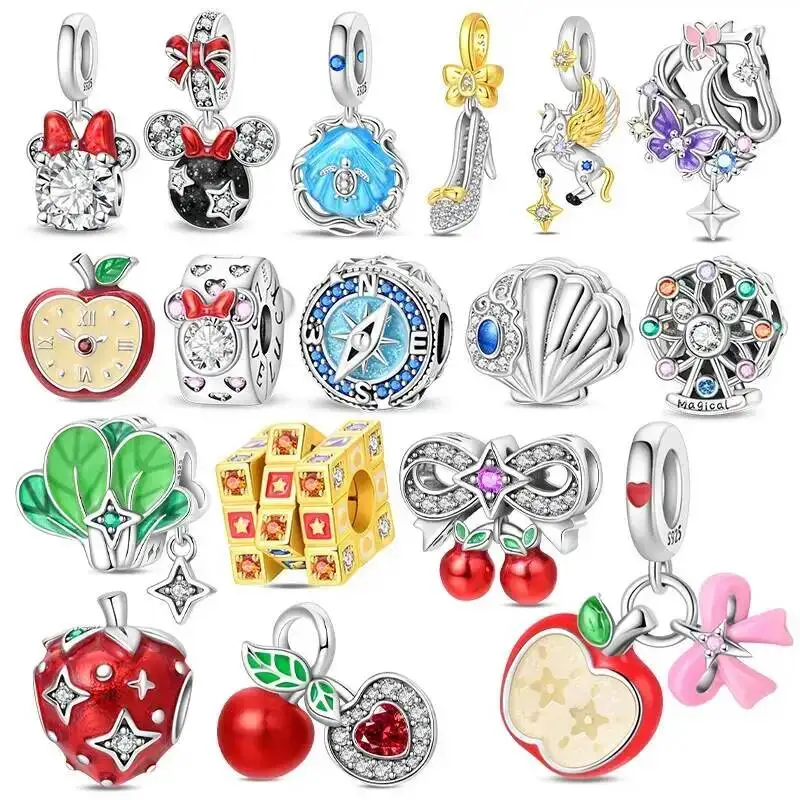 New 2026 925 Silver Fruit Cherries Charms Minnie Bow Bead Fit Bracelet Necklace For Women Pendants DIY Jewelry Gifts wholesale