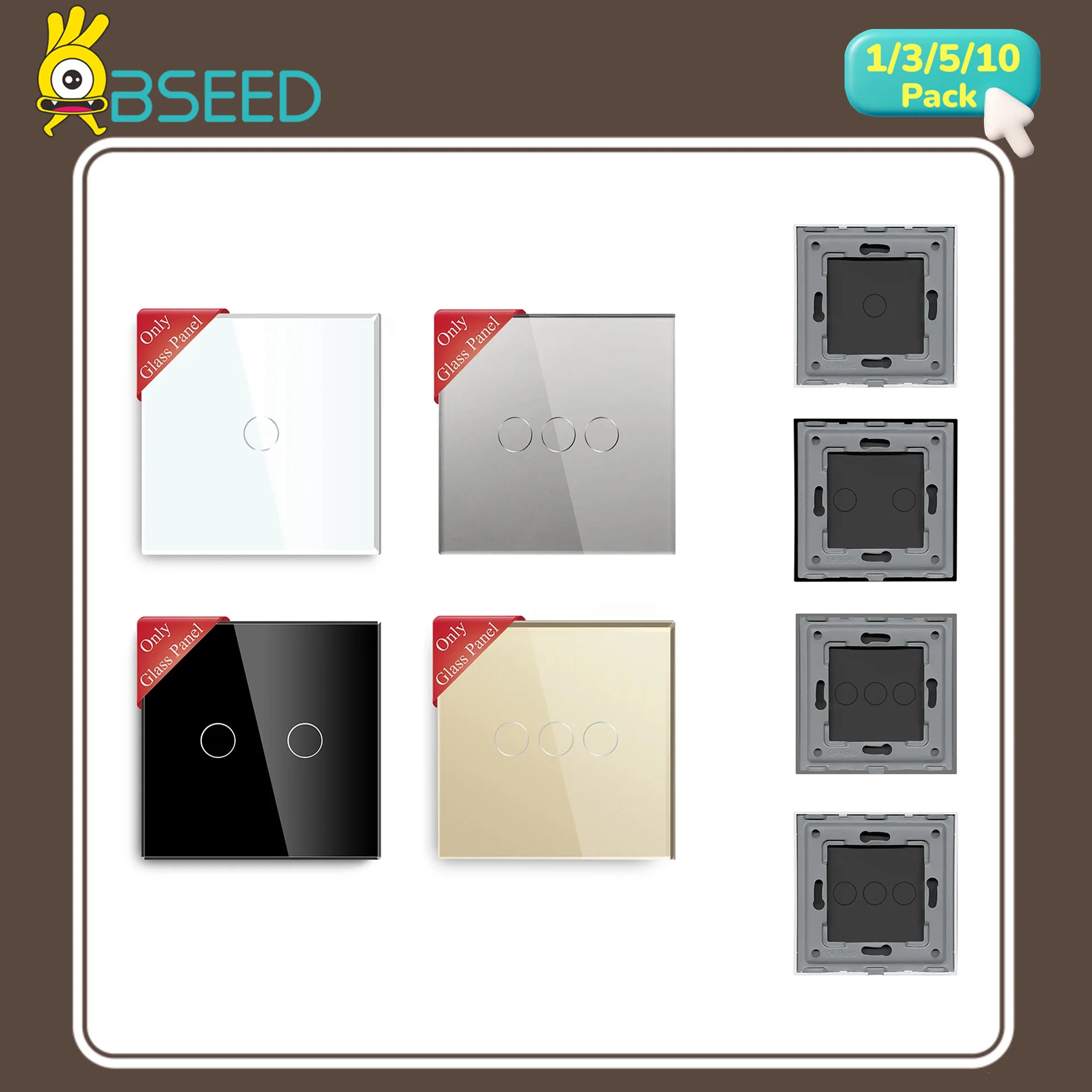 BSEED 86mm Single Glass Panel With Metal Frame EU Standard  Only Pearl Crystal Glass For Switch Without Module Parts