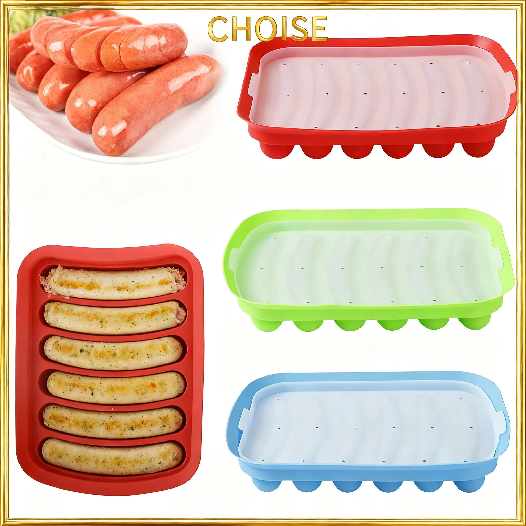 Molde para hacer salchichas de silicona con 6 cavidades, para hacer jamón y perritos calientes, con tapa, utensilios de cocina para hacer salchichas y pasteles