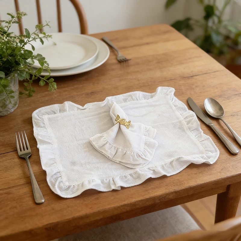 Cotton Ruffle Cloth Napkins Set of 6 Dinner Placemat Table Decorations Handcrafted Machine Washable Christmas Kitchen Home Decor