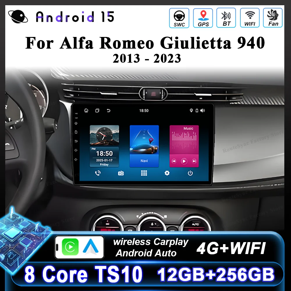 

9 "Android 15 для Alfa Romeo Giulietta 940 2013-2023 Автомобильный мультимедийный видеоплеер GPS-навигация Радио стерео 8 + 256G Carplay 4G