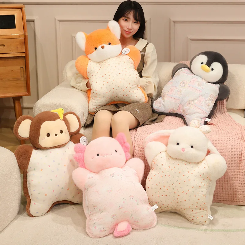 Creative Cartoon Little Bunny Bear Plush Funny Warm Hands Pillow Soft Stuffed Animal Salamander Doll Cushion for Kids Girls Gift