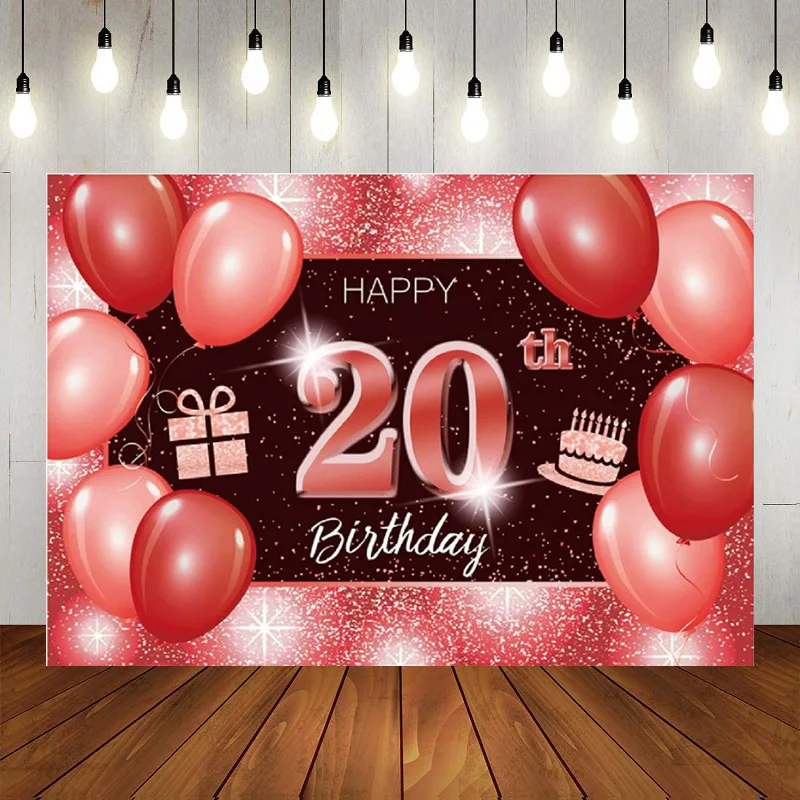 Happy 20th Birthday Blue Cheers Theme Photography Backdrop Banner Decor Background Poster Party Balloon Princess Prince