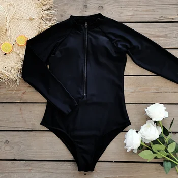 Long Sleeve Surfing Swimsuit 5 2026 Surfing Sport Swimsuit Long Sleeves Women One Piece Swimsuit Swimwear Solid Monokini Bathing Suit Tropical Bodysuit Female 5