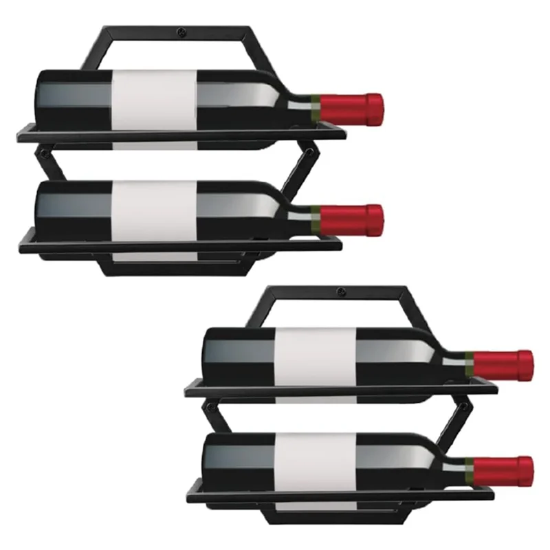 

ABYN-Hanging Display Shelf Wine Rack, 4-Bottle Wall Mount Holder Space-Saving Storage Kitchen Bar Dining Room 2-Pack