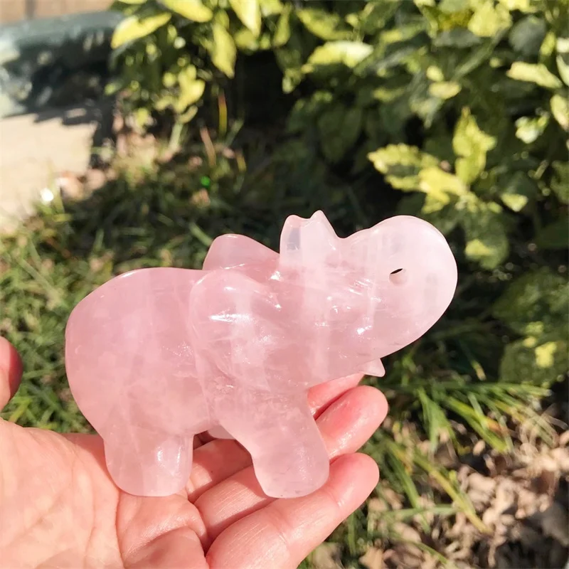 Natural Rose Quartz Elephant Animals Stone Crafts Small Exquisite Decoration Home Office Decor Present 1pcs