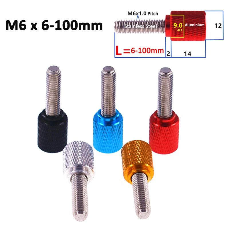 1 шт. M6x6/8/10/12/15/18/20/25/30/35/40-100 мм цветной алюминиевый сплав нержавеющий рифленый винт для большого пальца Ручка Рукоятка Ручка ручка болт анодированный