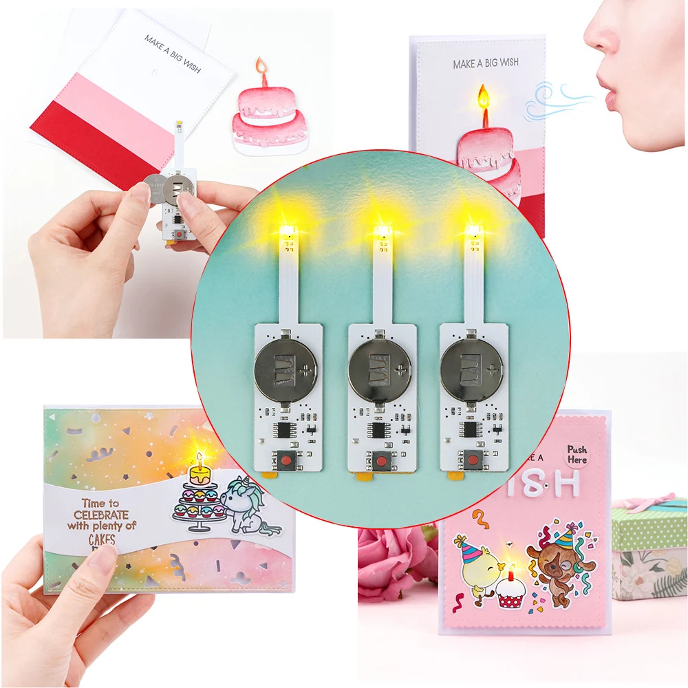 

3-12 шт. выдувные светодиодные свечи для светящихся открыток на день рождения, креативные легкие огни Halo и легкие фонари для светящихся карточек своими руками