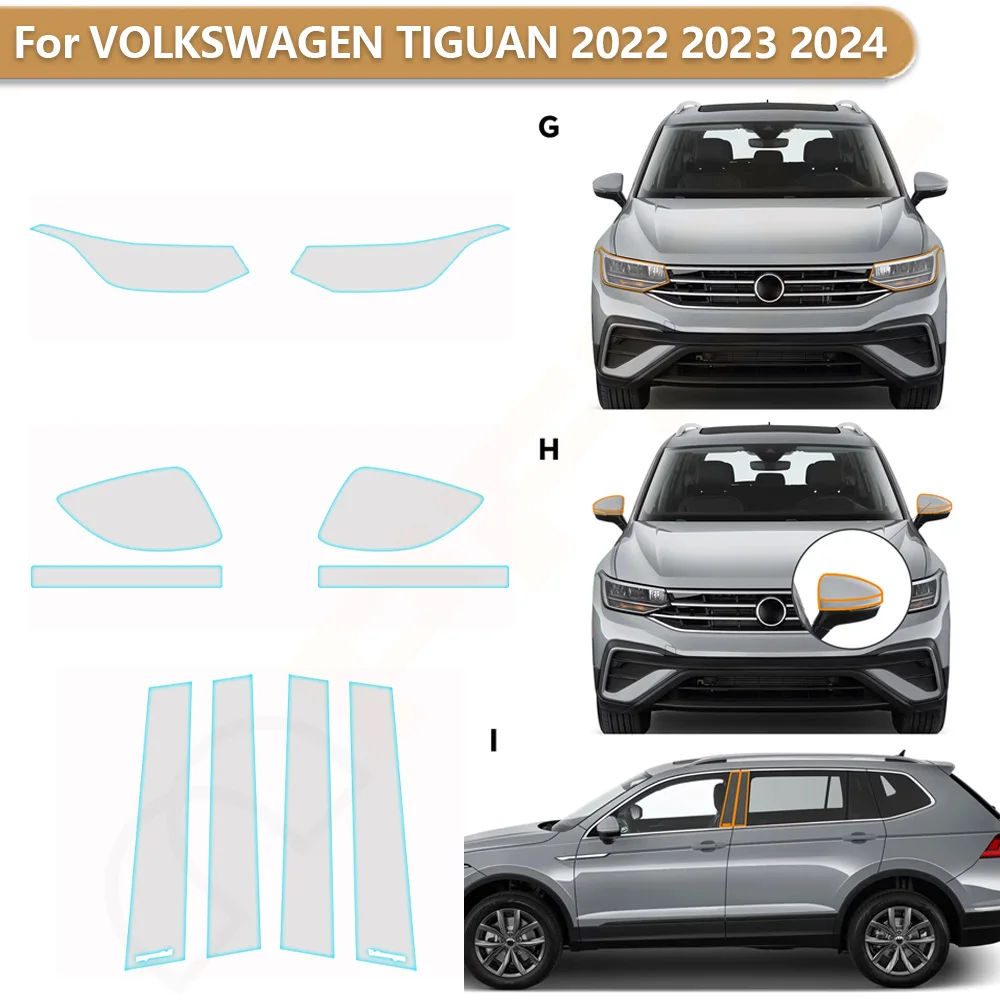 

For VOLKSWAGEN TIGUAN 2022-2024 TPU Headlight Rearview Mirror Protection Sticker B Pillars Paint Clear Film Pre-cut Anti-scratch