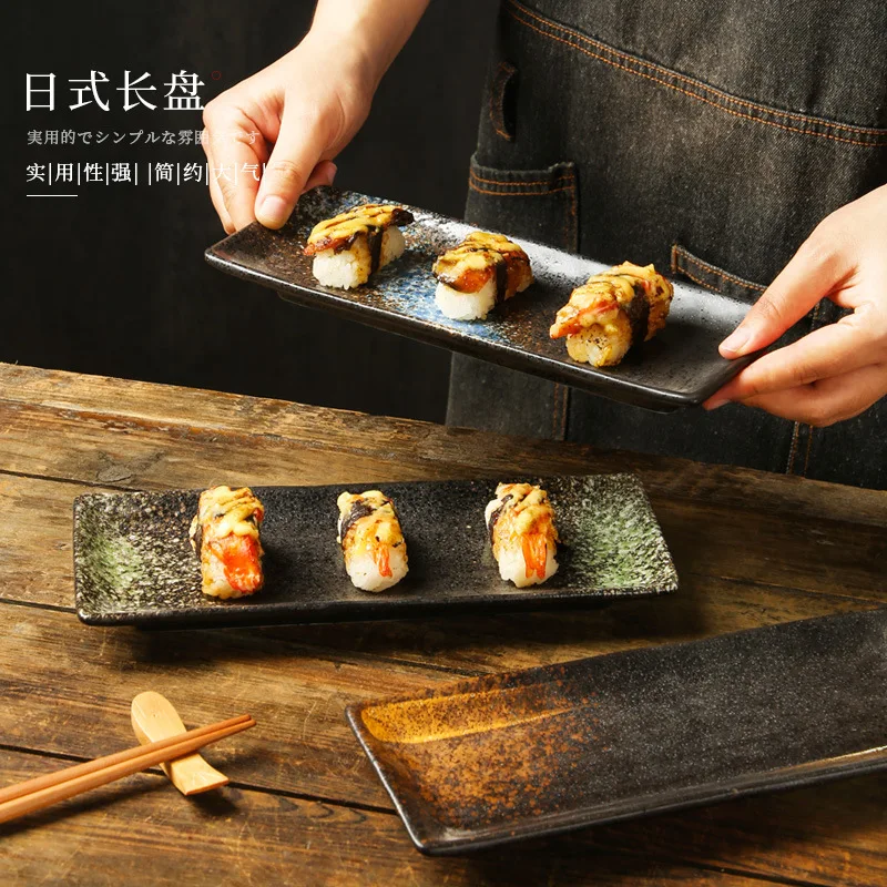 1pcs Japanese-style Rectangular Sushi Plate Strip Inventory Heart Flat Plates Creative Sashimi Dish Commercial Ceramic Tableware