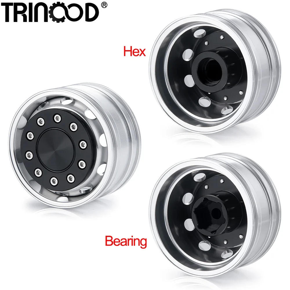 TRINOOD Aluminum Front Wheel Hub Unpower Beadlock Wheels Rims for 1/14 Tamiya Truck RC Climbing Trailer Cargo Car Parts