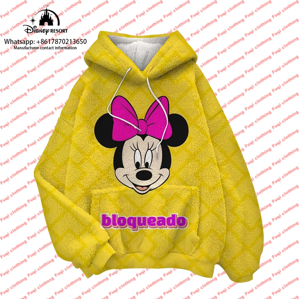 

2024 New Children's Hooded Plush Sweatshirt Mickey Minnie and Stitch Cartoon Winter Round Neck Women's Fashion Casual Hoodie ins