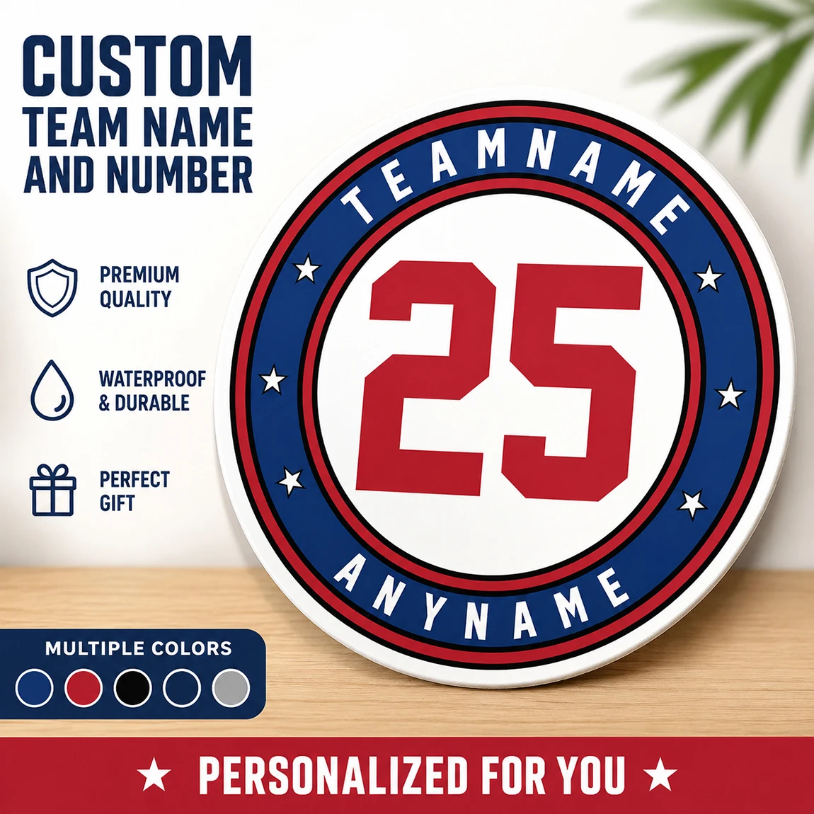 

Custom Team Name Number Stickers, Waterproof Personalized Round Vinyl Labels for Bottles, Laptops, Cars, Helmets & Notebooks