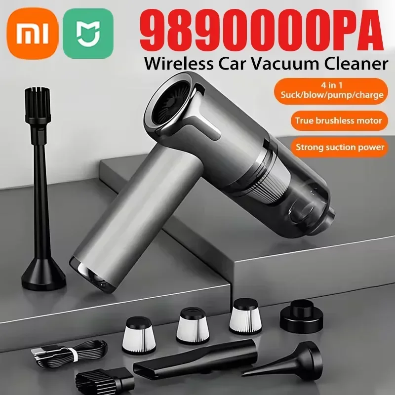 ξAO Mimi 9890000 Pa 4 in 1 เครื่องดูดฝุ่นรถยนต์เครื่องทําความสะอาดที่มีประสิทธิภาพสําหรับเครื่องใช้ในบ้านทําความสะอาดเครื่องดูดฝุ่นแบบพกพาไร้สาย