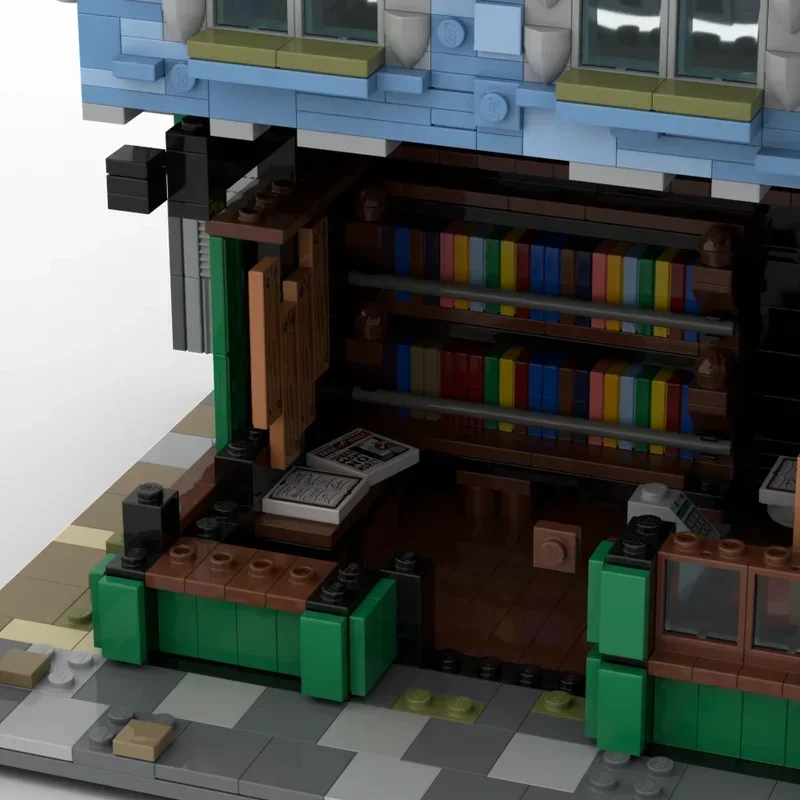 Bloques de construcción Moc, modelo de librería Modular, ladrillos técnicos, montaje artesanal, juguetes con vista a la calle para niños, regalos de vacaciones