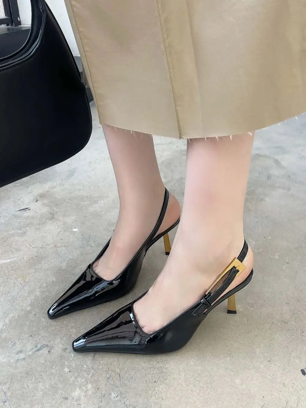 Fashion Women Sandals Gladiator Pointed Toe Dress Shoes Thin High Heels Belt Buckle Patent Leather Back Strap Sexy Wedding Pumps