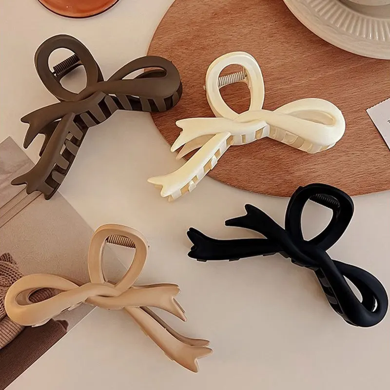 13CM Matte Hair Clips Vintage Ribbon Bow Hair Claws Crab Headwear Hairpins Shark Ponytail For Women Hair Accessories Barrettes