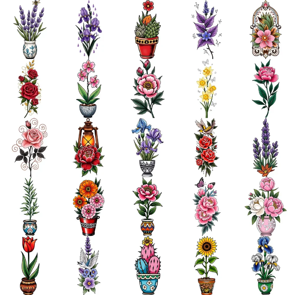 

28pcs Temporary Tattoo Temporary Tattoo Stickers Vintage Botanical Iris Flowers Sunflower Design For Women Chest Adults