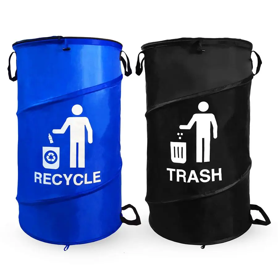 

Gallon Capacity Large Durable Waterproof Combo pop up Recycle and Trash Collapsible Garbage containers, cans with Zipper Cover G