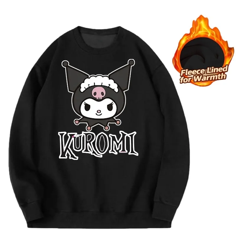 

Sanrio Series Printed Crew Neck Long-Sleeve Top, Cute and Warm Fleece-Lined Crew Neck Long-Sleeve T-Shirt, 100% Cotton
