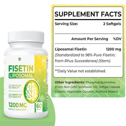 1200mg Liposome Fisetin Supplement 98% Pure Fisetin Polyphenol Antioxidant Immune Health Aging Cognitive Support Non GMO 60 Caps