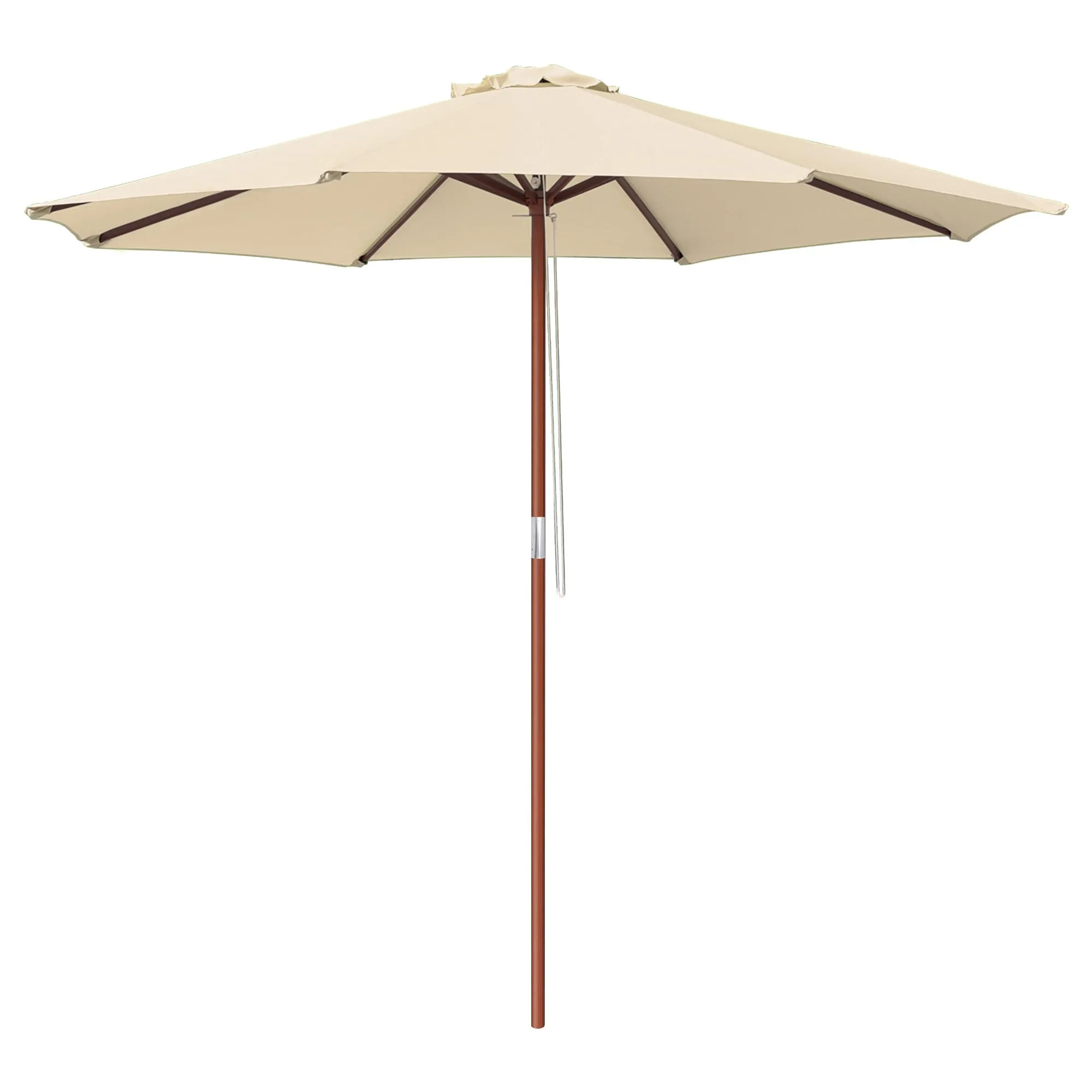 Stylish wooden parasol 9 ft patio parasol with wooden ribs and pole - Aluminium framed market parasol for backyards, patios