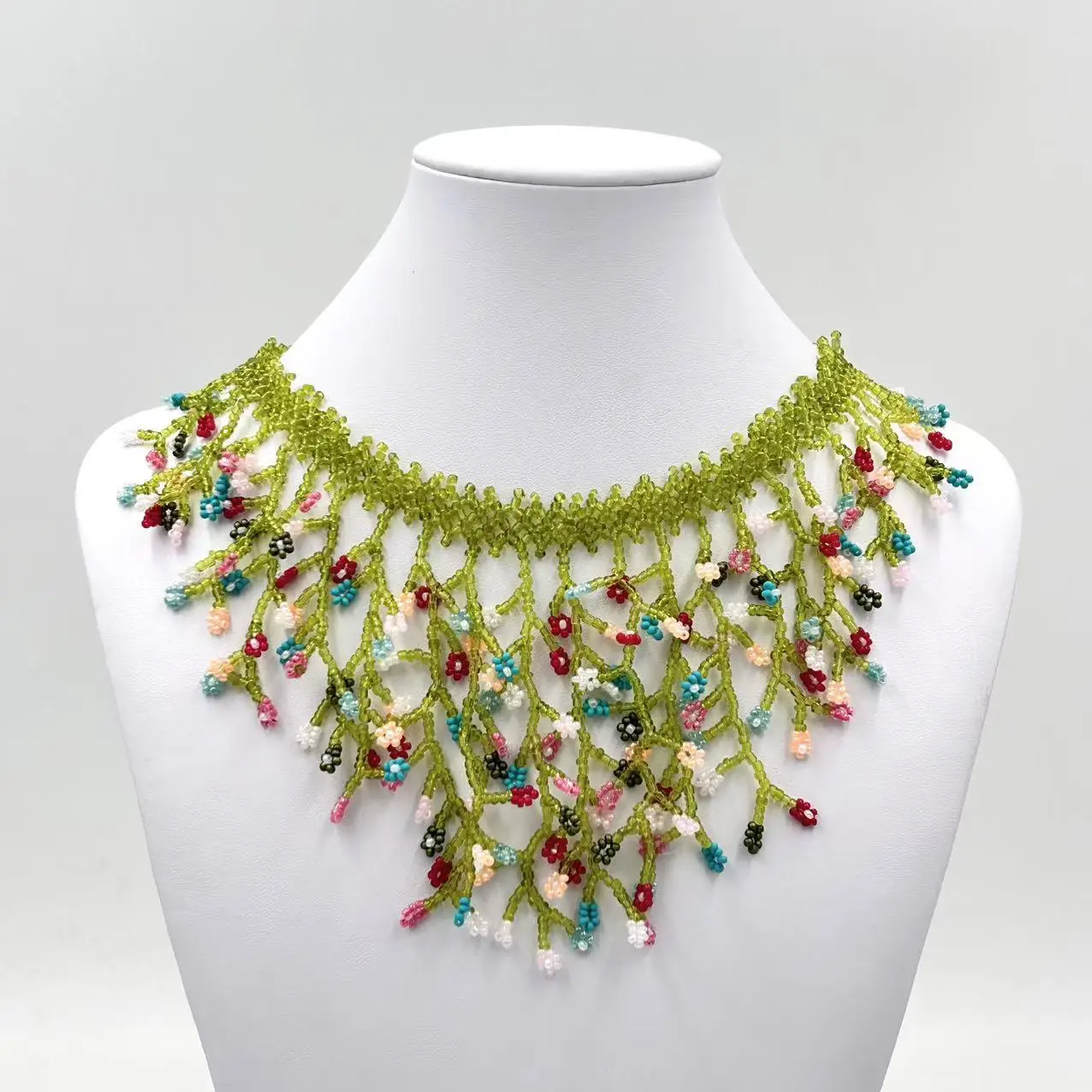 Handmade Boho Vine Seed Bead Necklace Women Colorful Tiny Flower Fringe Choker Fairy Forest Style Vacation Party Daily Jewelry