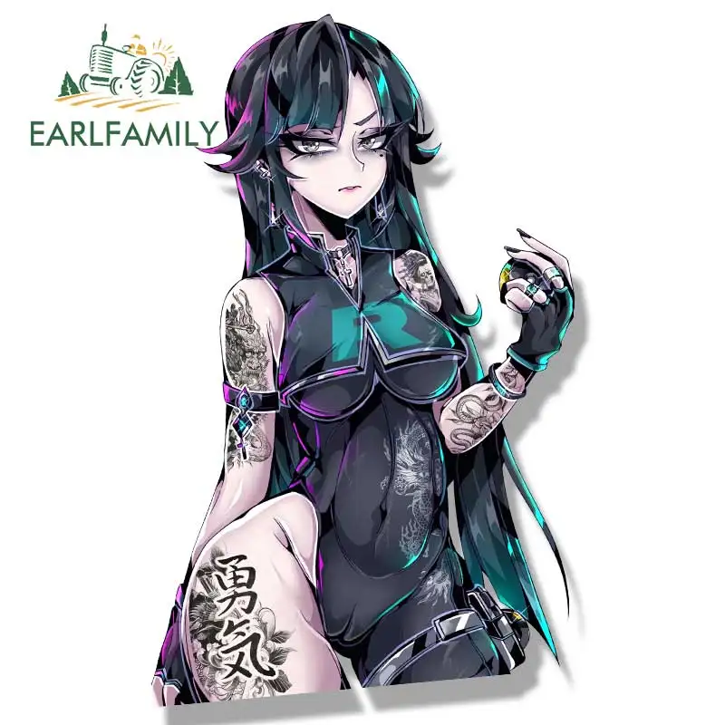 EARLFAMILY Rocket Girl Peek Fanart Car Sticker Gothic Tattoo Sketch Waifu Decal JDM Funny Peeker Girl Graffiti Stickers Car Wrap