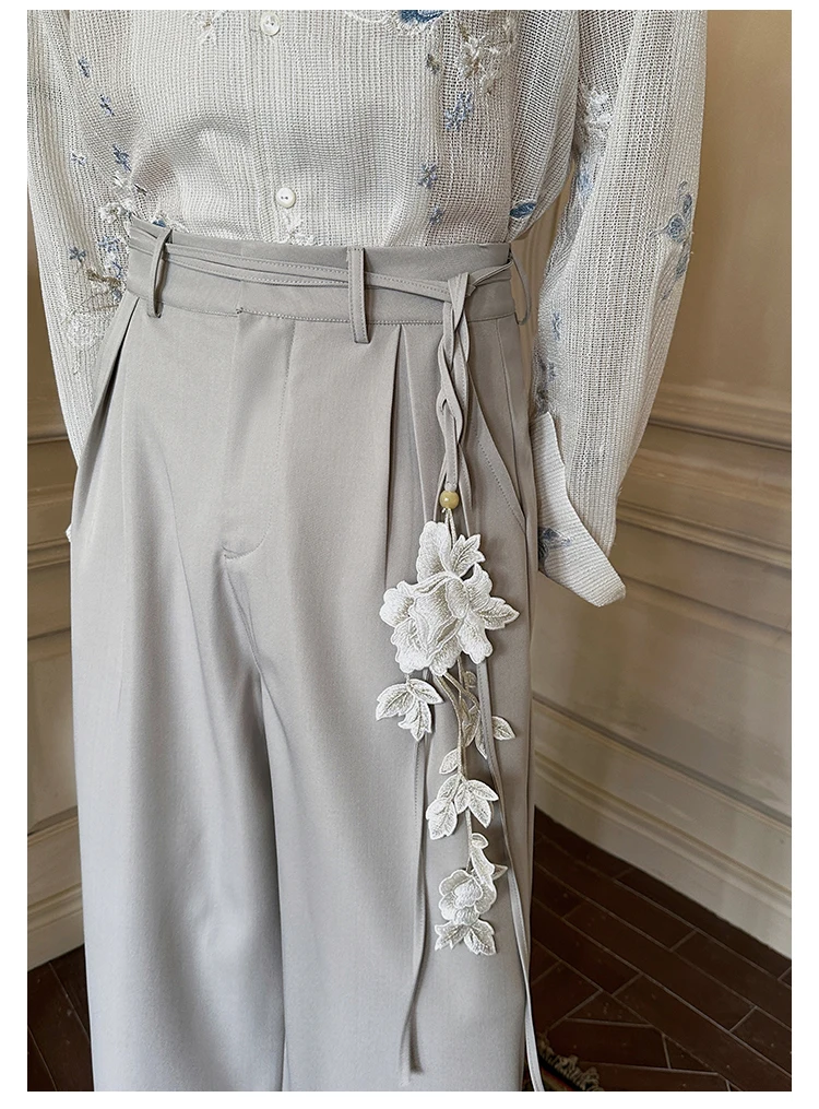 2025 Men's Summer New High-End Loose Comfort Suit Pants Embroidered Straight-Leg Trousers Male Handsome Solid Color Zipper Pants