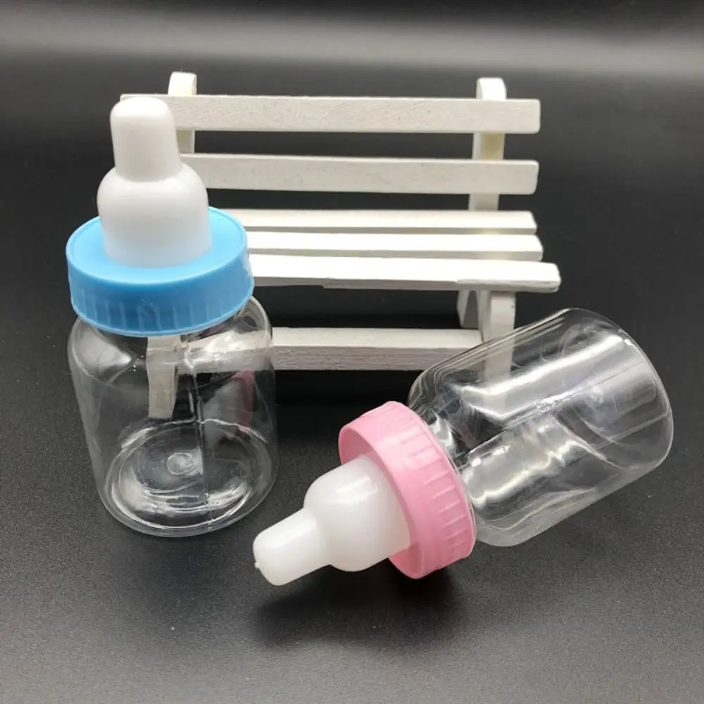 4pcs Transparent Baby Bottle Candy Box Cute Thick Plastic Candy Bottle Pink Blue Mini Feeding Bottle Christening Gift