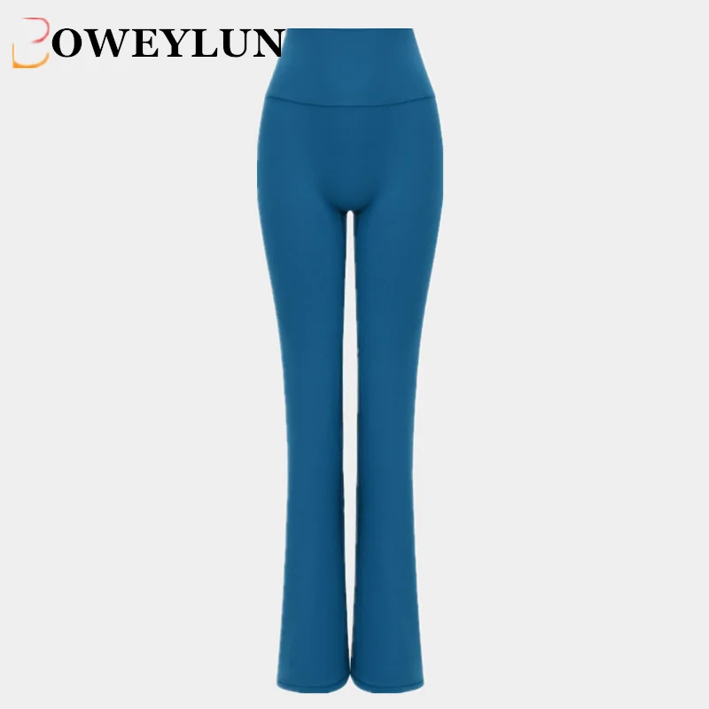 BOWEYLUN Naked Yoga Pants Women New Sports Running High Elasticity Dance Wide Leg Pants High Waist Hip Lifting Fitness Trousers