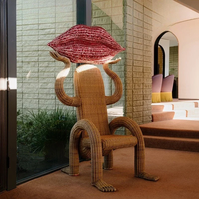 Outdoor balcony creative rattan chair sofa single homestay hotel lobby garden villa courtyard rattan lounge chair