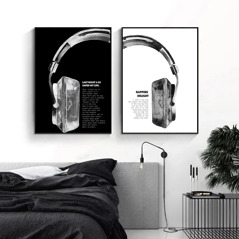 Black White Headphone Wall Art Posters And Prints Music Canvas Painting For Living Room Bedroom Studio Home Decoration Decor