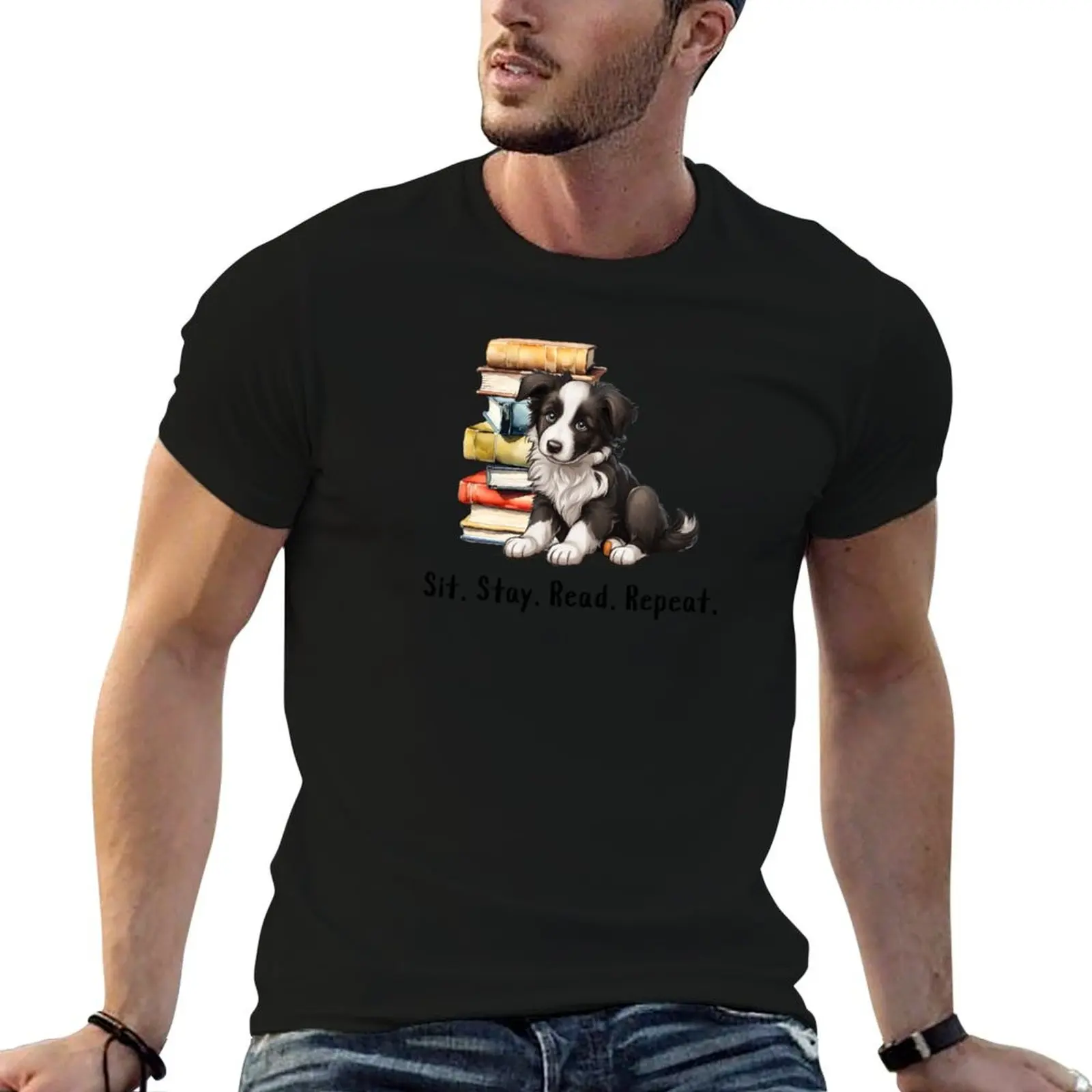 Sit, Stay, Read, Repeat T-Shirt Fashion Letter Print T-Shirt
