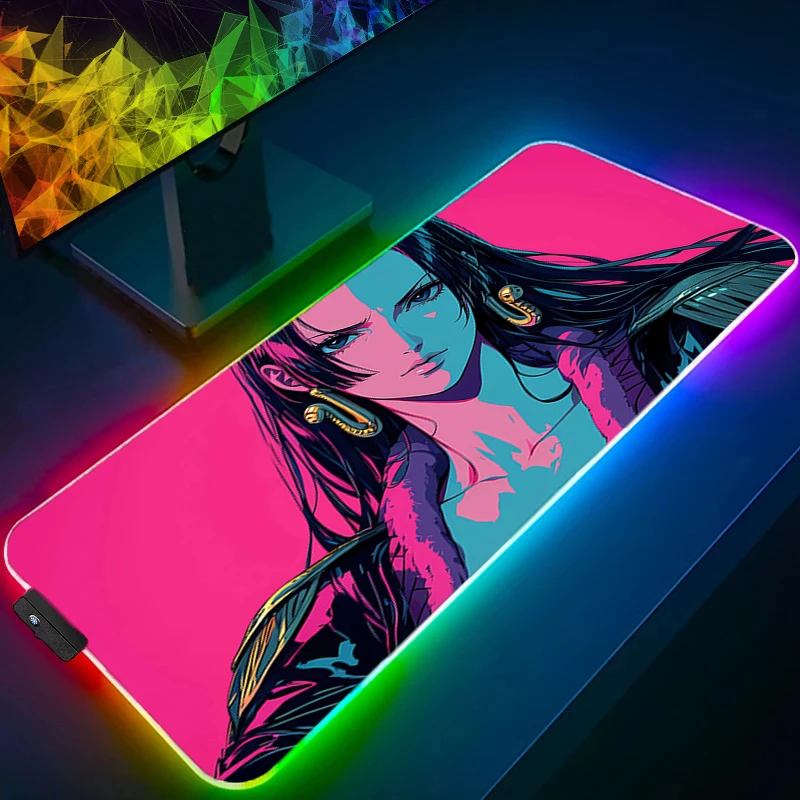 

LED XXL Mouse Pad 90x40cm one piece Boa Hancock Anime Computer RGB Mousepad Gaming Accessories Tablet Varmilo Keyboard Backlight