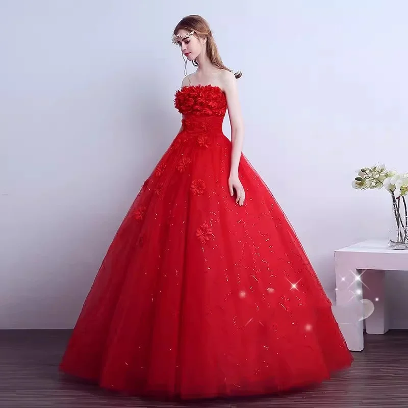 Es ist yiiya Brautkleider rot Blumen träger los Schnürung Prinzessin bling bodenlangen plus Größe billige Braut Ballkleider xn018