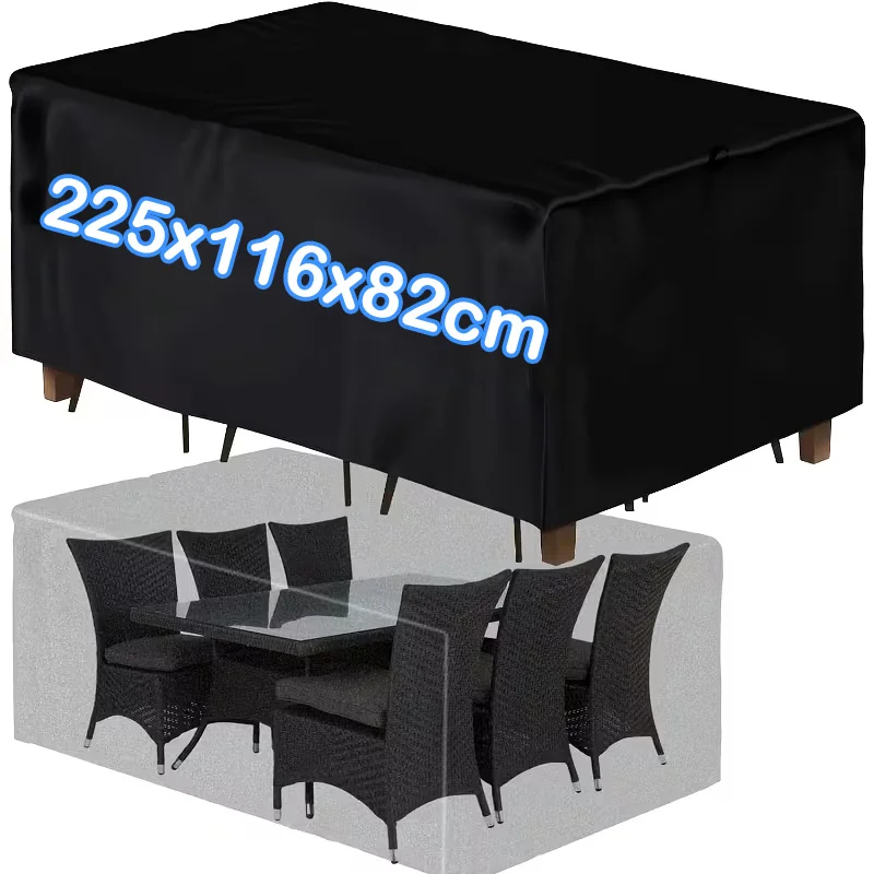 225x116x82cm Garden Furniture Cover, Black 210D Oxford Cloth Cover, Suitable for Patio Furniture Sets, Durable Protective Cover