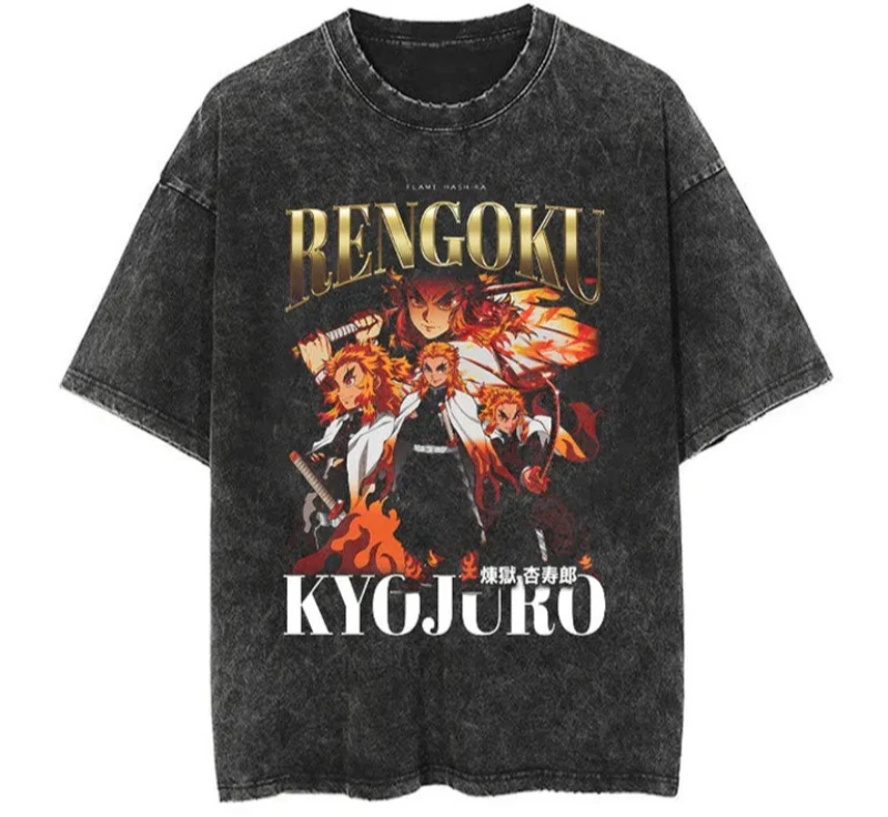 

FLAME HASHIRA WASH TEE T-Shirt Fashion 25 Summer Animation Dimension Loose Sports Casual Street T-Shirt Men's Top Sports Casual