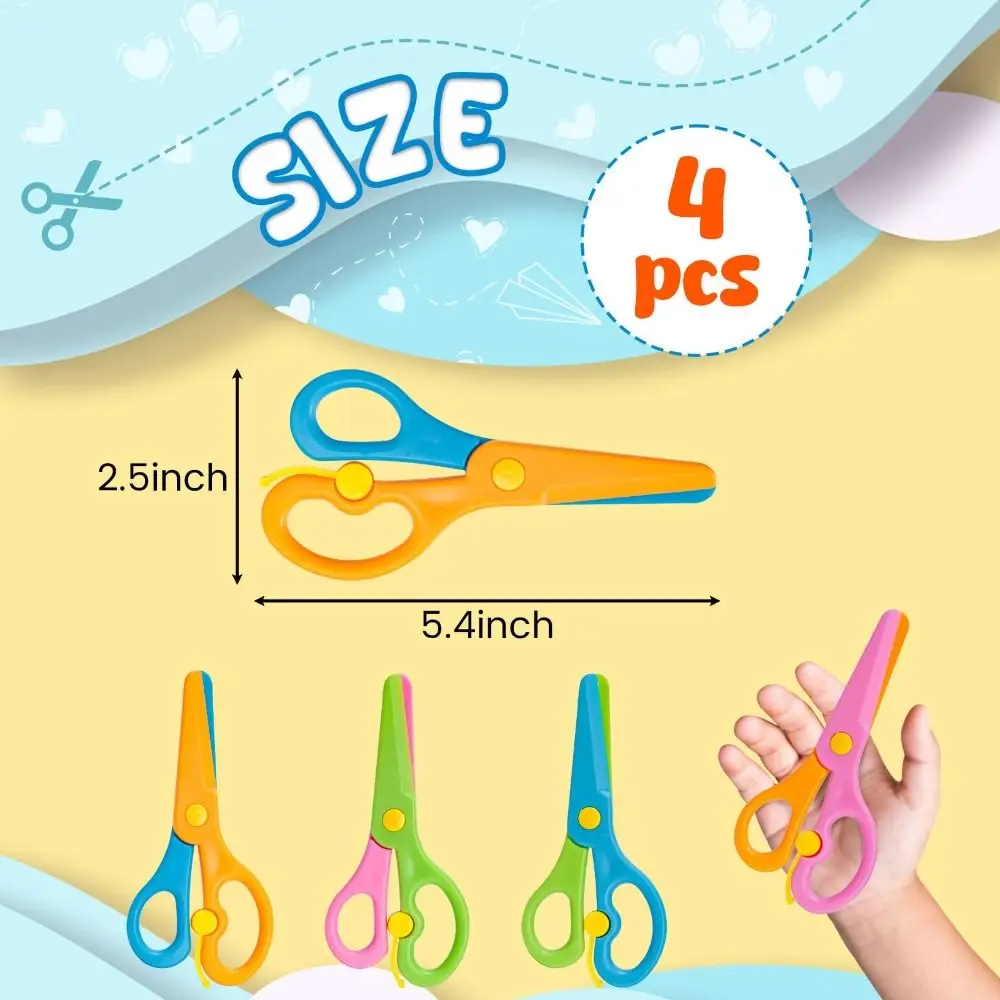 Plastic Safety Scissors Comfort Grip Blunt Tip Preschool Training Scissors Anti-Pinch Design Unisex Development Scissors