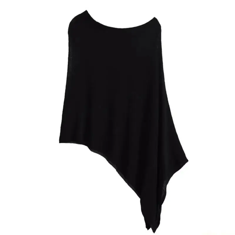 

31BF Irregular Design Capelet Shawl Sun Protections Top For Women Spring Summer Loose Lazy Thin Ice Silk Knitted Top