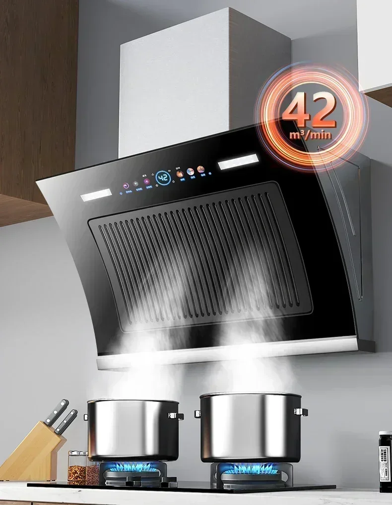 220V Kitchen Smoke Ventilator with High Suction Double Motor Oil Fume Exhauster - Powerful Efficient Household Model LYH