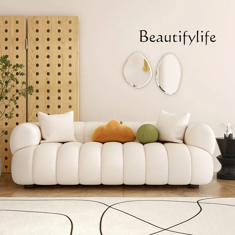 Lamb wool caterpillar sofa generation simple leather straight row sofa