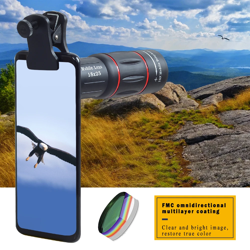 Mobile Phone Lenses 18X Telescope Monocular Zoom Camera Lens for IPhone 7 Samsung S8 with Tripod&Bluetooth Remote Control