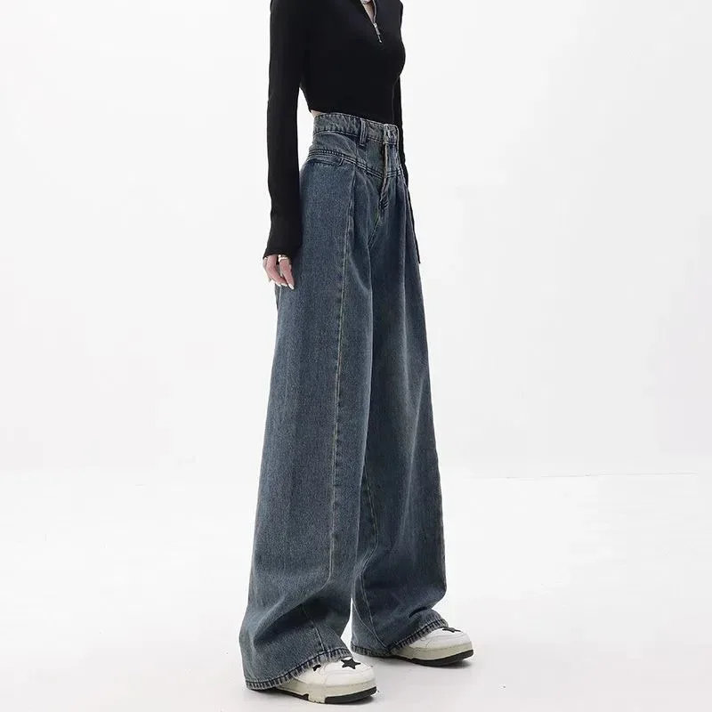 2024 Women Streetwear Vintage Jeans Denim Pant Korean Fashion Baggy Jeans Woman High Waist Oversize Design Female Trousers Y2k