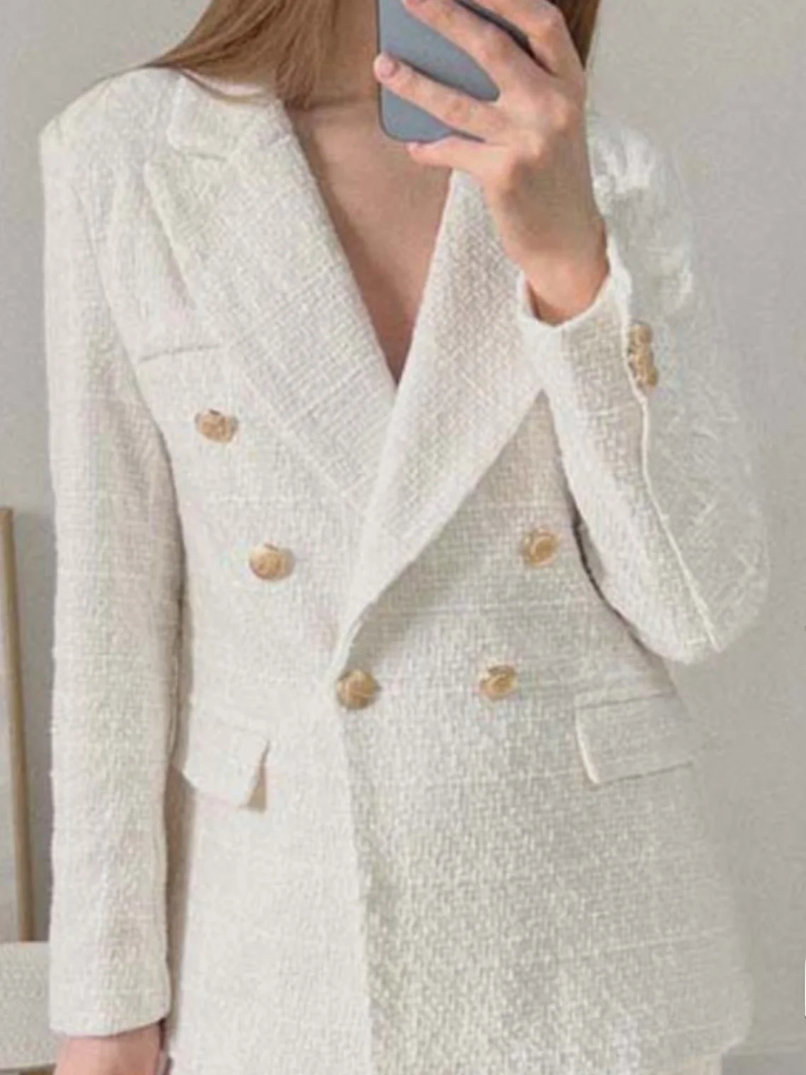 

Street Sle Faionable Уличная одежда Осень-зима Женское пальто Двубортный костюм длиной миди с воротником Модный чистый цвет