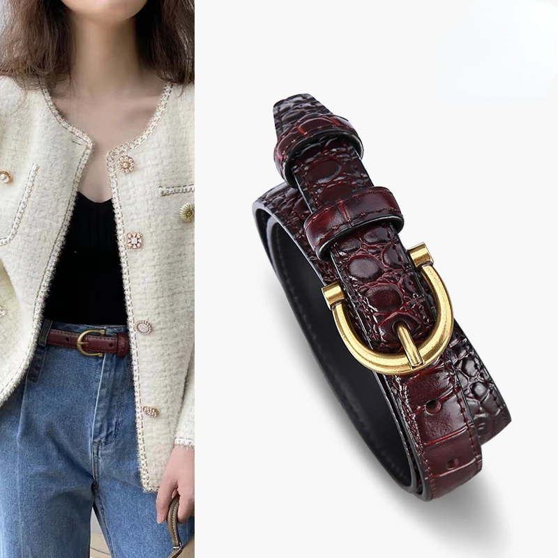 Women\'s Belt Crocodile Pattern Decorative Versatile Jeans Set Dress Fashion Accessories Leather Black Trouser Belt New 1.8cm