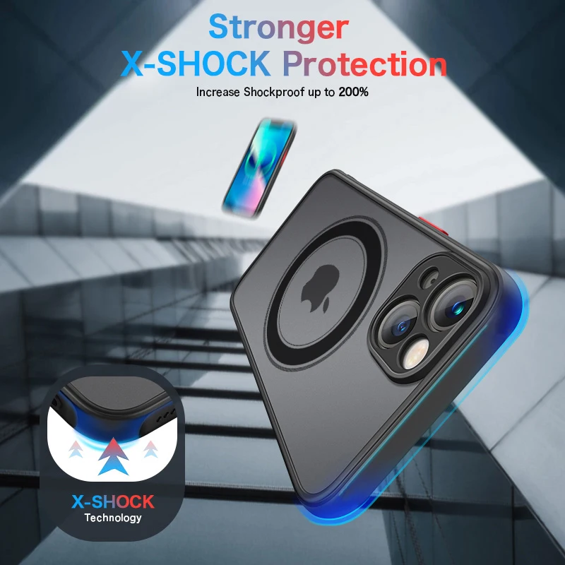 حافظة شحن لاسلكية مغناطيسية فاخرة غير لامعة لهاتف Magsafe لهاتف iPhone 11 12 13 14 15 16 17 Pro Max Air Plus غطاء مقاوم للصدمات