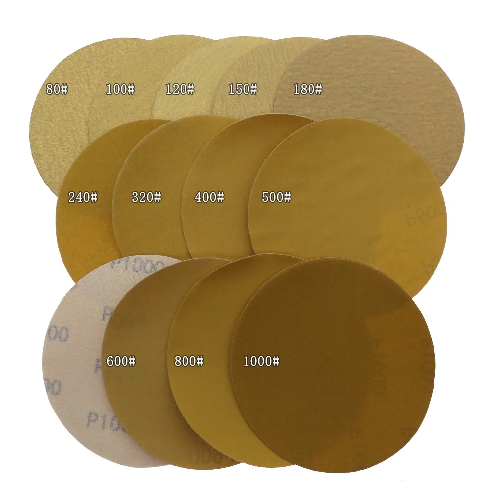 10Pcs 5 Pollici 125 MILLIMETRI di Alluminio Ossido di 60 a 1000 Grane Gancio e Anello di Oro Carta Vetrata Levigatura A Disco per metallo e Automotive