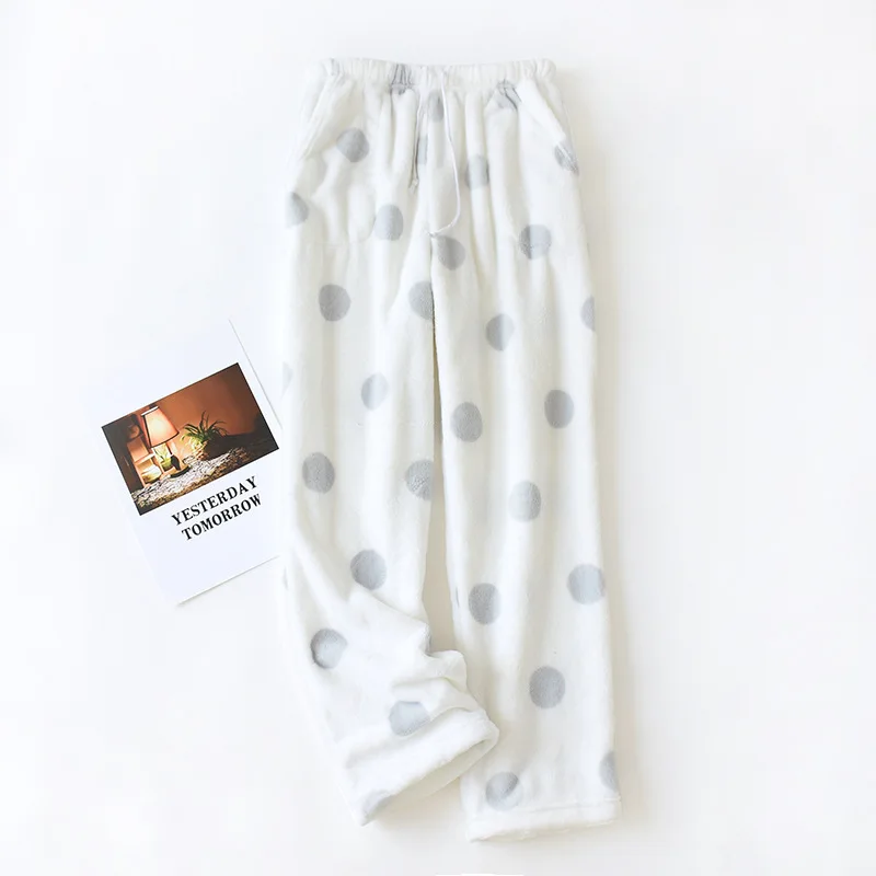 

Flannel Plush Thickened Pajamas Long Trouser Women's Home Pants Coral Velvet Trousers for Autumn and Winter Warm Pants