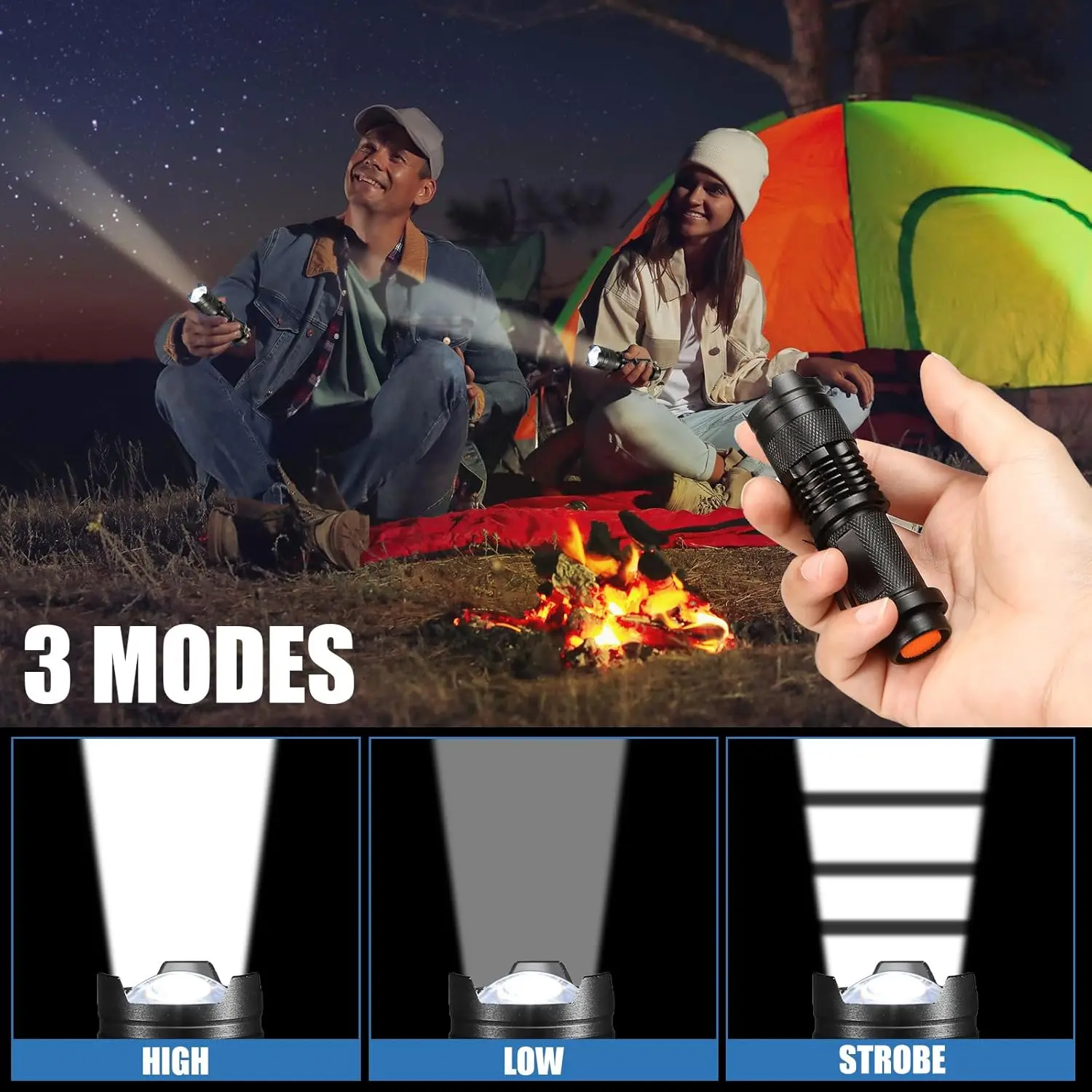 20-teiliges Mini-LED-Taschenlampen-Set, 3 Modi, wasserabweisend, einstellbarer Fokus für Wandern im Innen- und Außenbereich (schwarz)